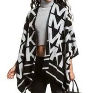 MICHAEL Michael Kors Black and Gray Logo Poncho